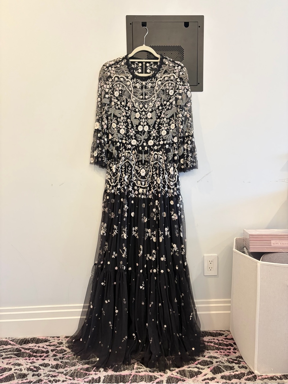 Needle & Thread Black Dress with Ivory Embroidery - Picture 1 of 9